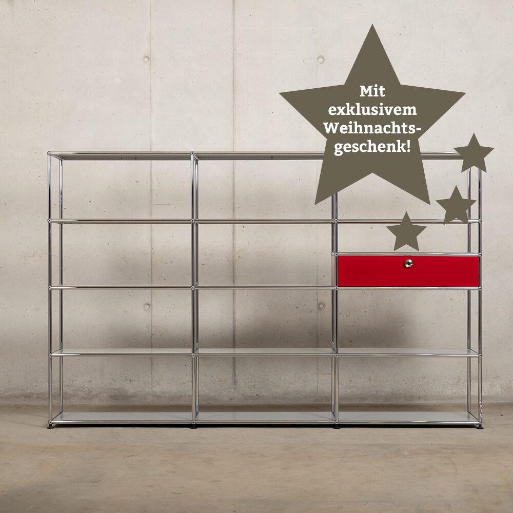 USM Haller Bücherregal lichtgrau rubinrot secondhand mit Weihnachtsgeschenk